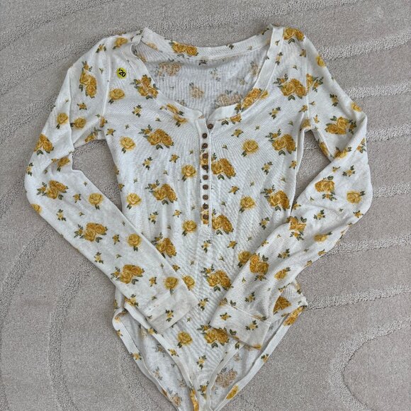 Intimately Free People "Dylan" Thermal Yellow Rose Bodysuit - Picture 1 of 6